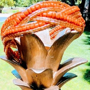 Pumpkin color beaded open bangle bracelet